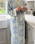Reversible Hand Block Printed Cotton Robe - Meadow Mist
