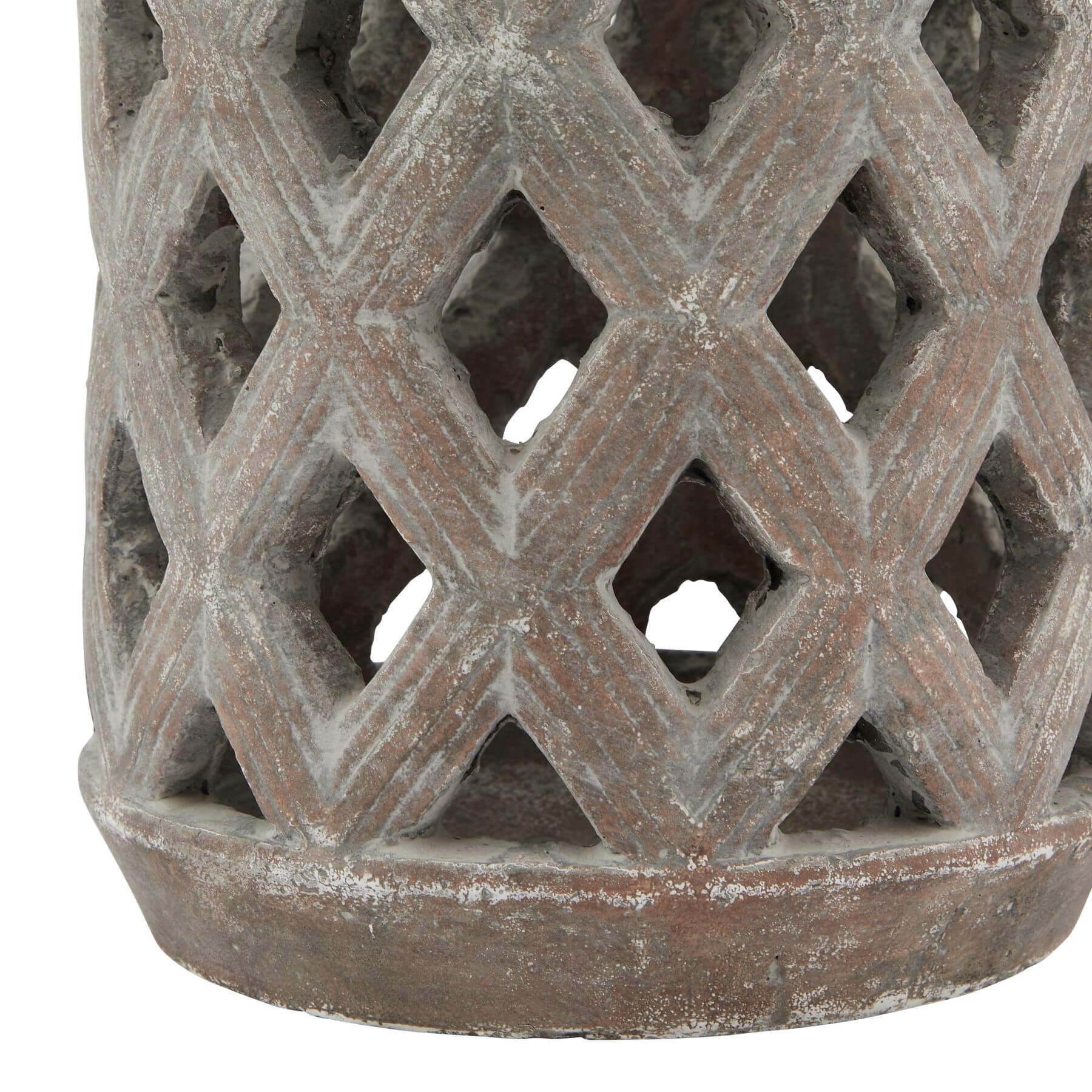 Large Walnut Brown Ceramic Lantern with Lattice Glow