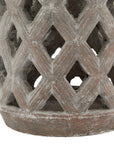 Large Walnut Brown Ceramic Lantern with Lattice Glow