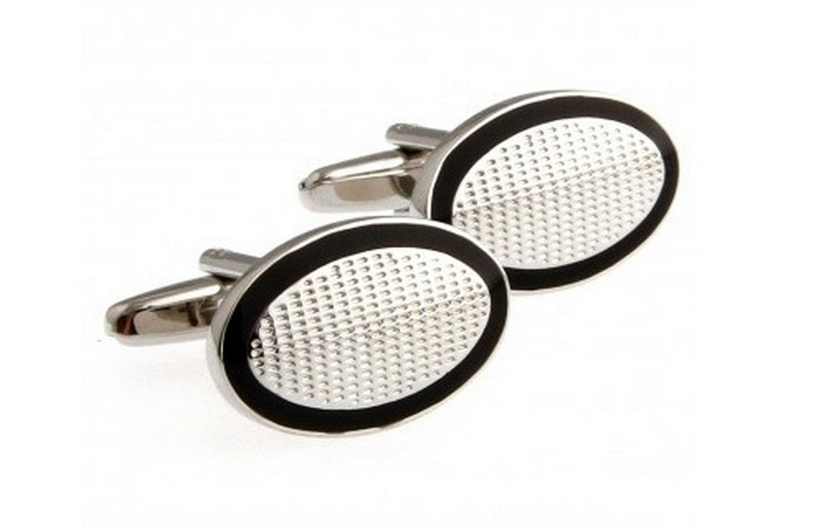 black and silver oval cufflinks