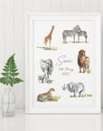 Personalised Safari Animals Nursery Name Print