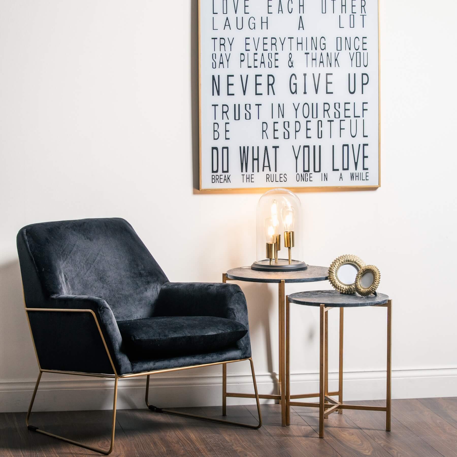 Set of 2 Marble Nesting Tables in Gold and Black