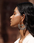 Filigree Crescent Moon Earrings with Gemstone.