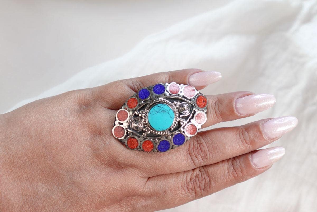 Bohemian Turquoise Statement Ring – Multicoloured Inlay