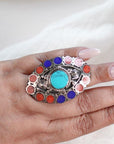 Bohemian Turquoise Statement Ring – Multicoloured Inlay