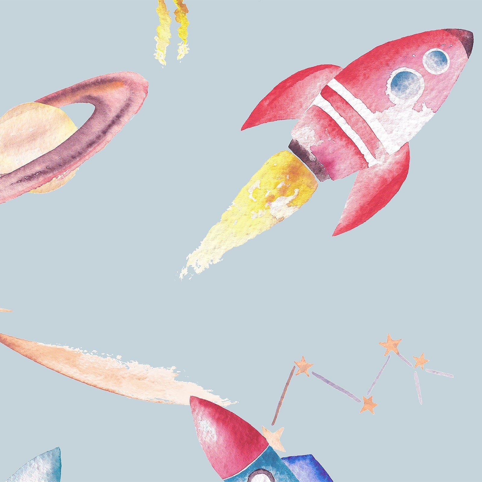 Watercolour Space Wallpaper | Rockets, Planets &amp; Stars
