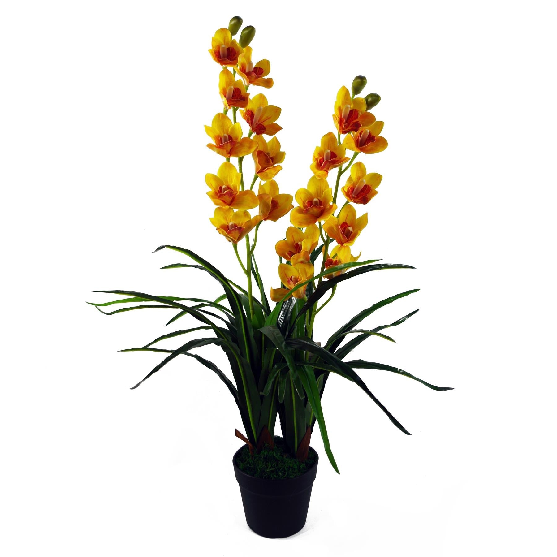 Artificial Yellow Orchid Plant Dark Pink Flowers 90cm.-0
