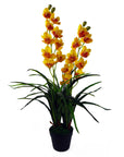 Artificial Yellow Orchid Plant Dark Pink Flowers 90cm.-0