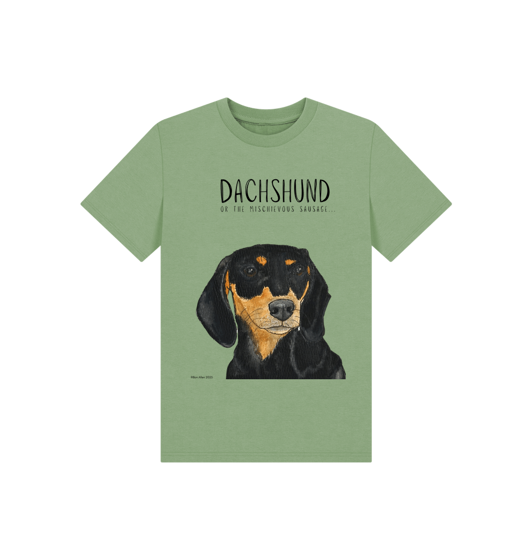 Mischievous Black &amp; Tan Hot Dog Kids' T-Shirt – Small Pup, Big Attitude!