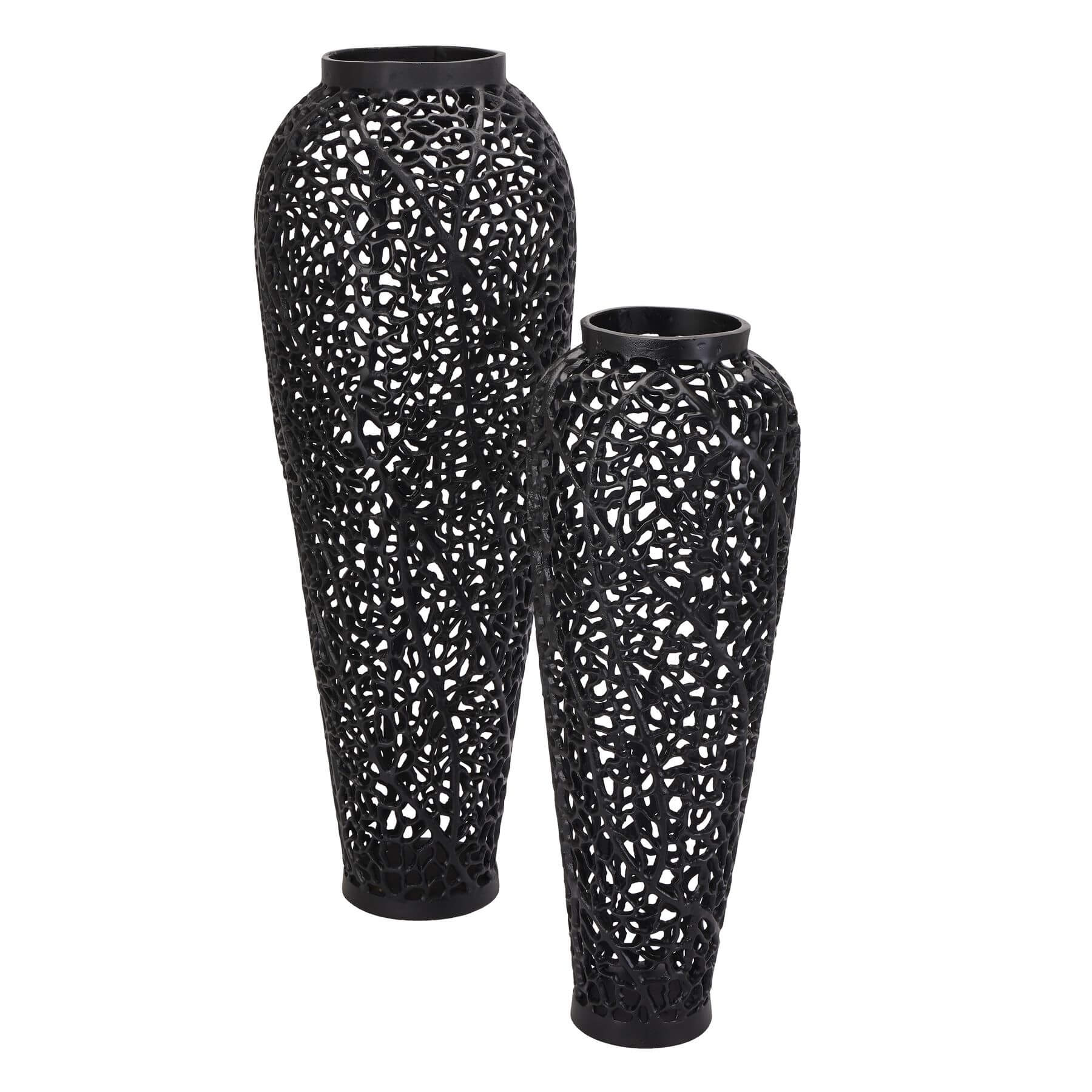 Elegant Black Cast Lattice Floor Vase | Large Statement Piece