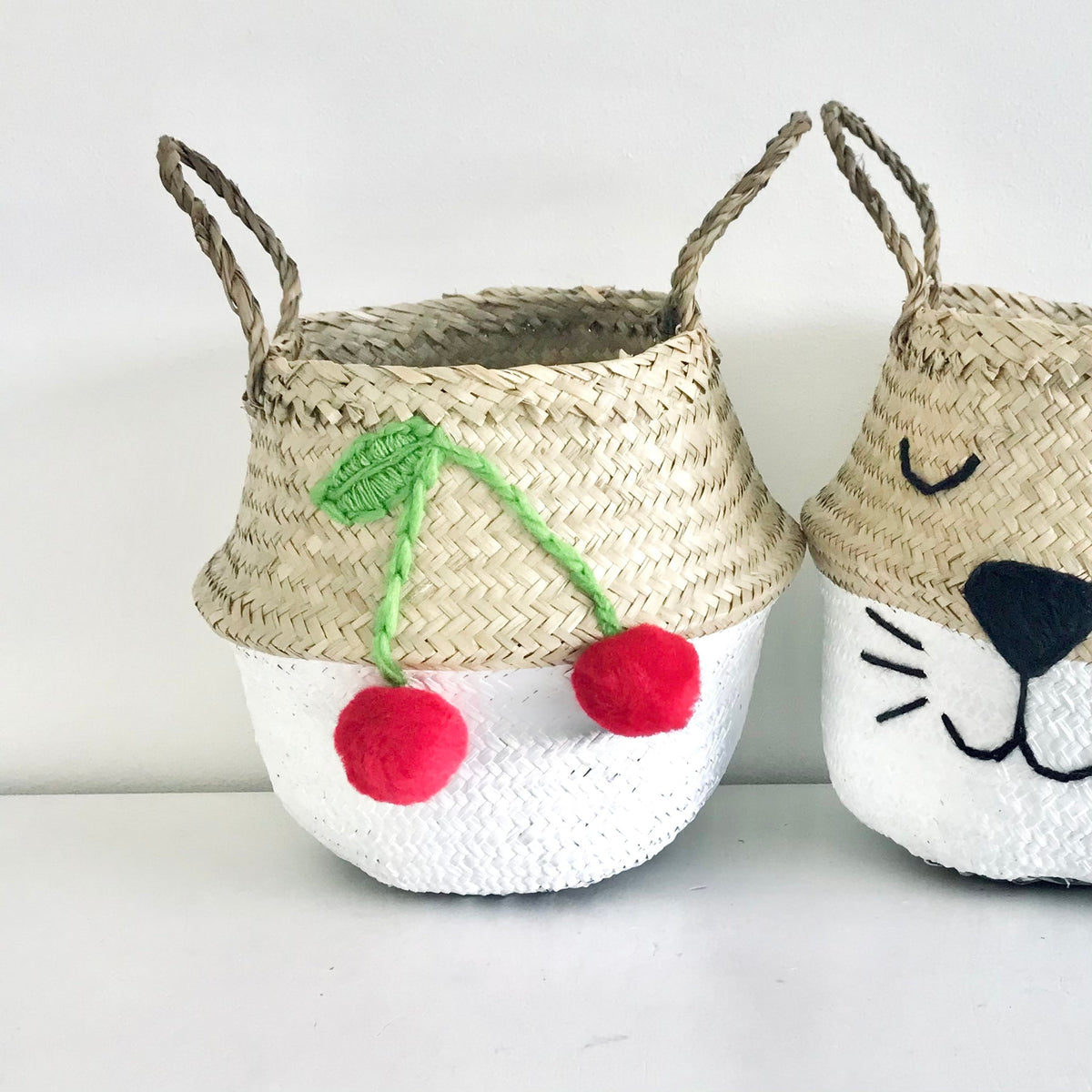 White Cherry Red Basket - Small