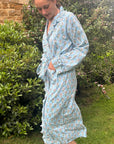 Blue Floral Frilly Dressing Gown