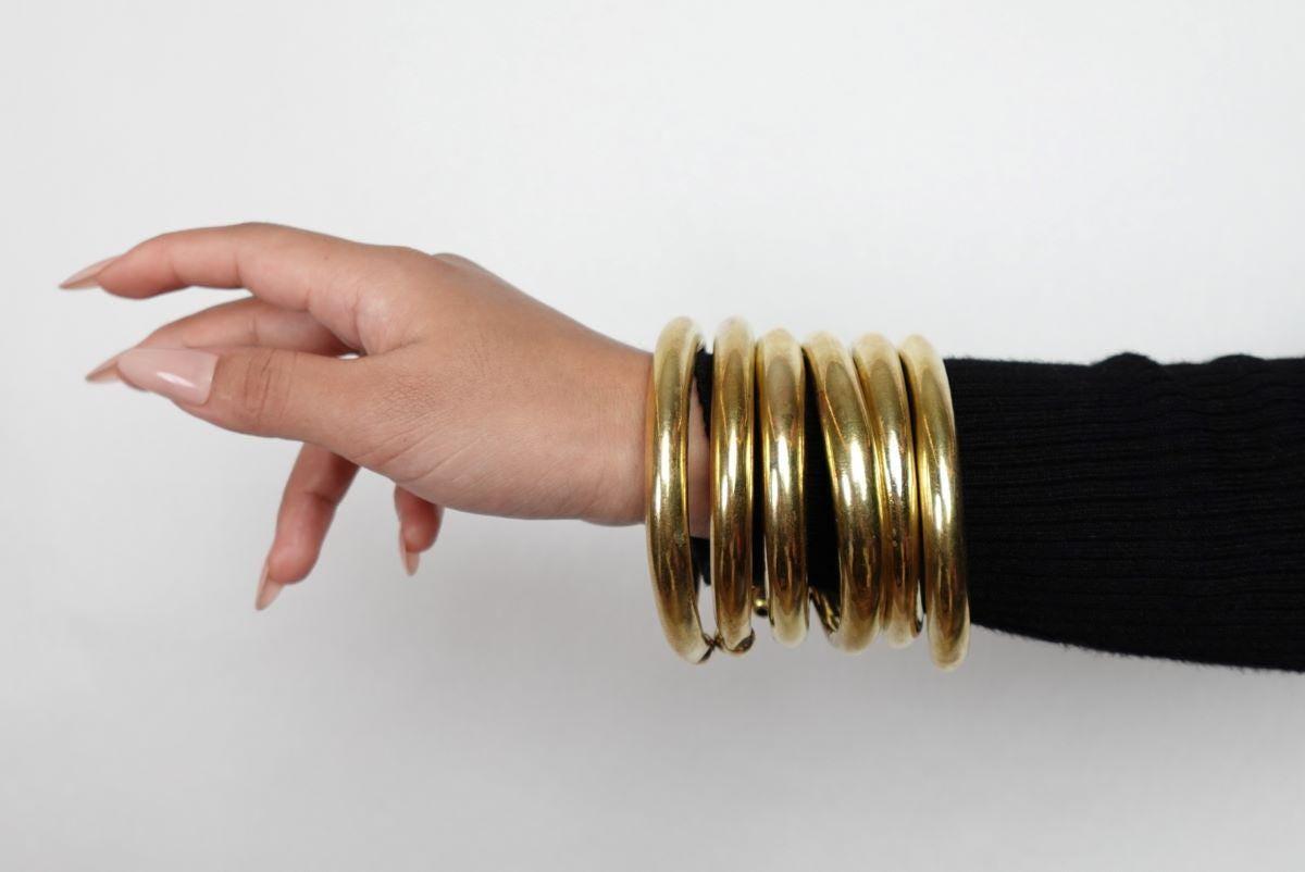 Bold Boho Brass Bangle – Classic Wide Bangle in Smooth Golden Brass