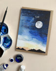 Hand-Painted Moon & Stars Watercolour Greeting Card
