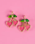Pink Cherry Heart Hoop Earrings