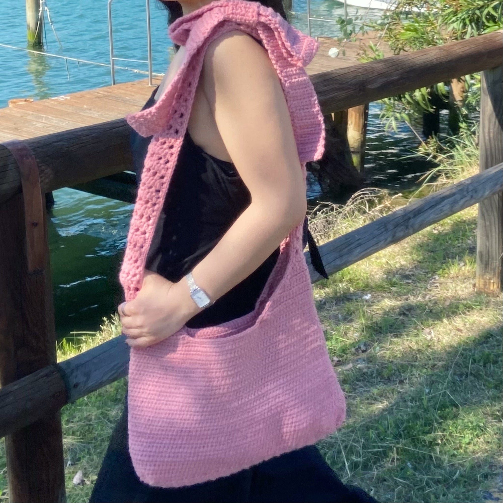 Handmade Crochet Bag - 100% Knitting Yarn, Eco-Friendly &amp; Sustainable, 23cm Height, 34cm Large, Vibrant Colors by Sook Stainable at brixbailey.com