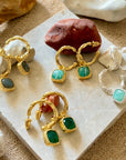 Tetra Square Gemstone Charm Hoops Silver Amazonite