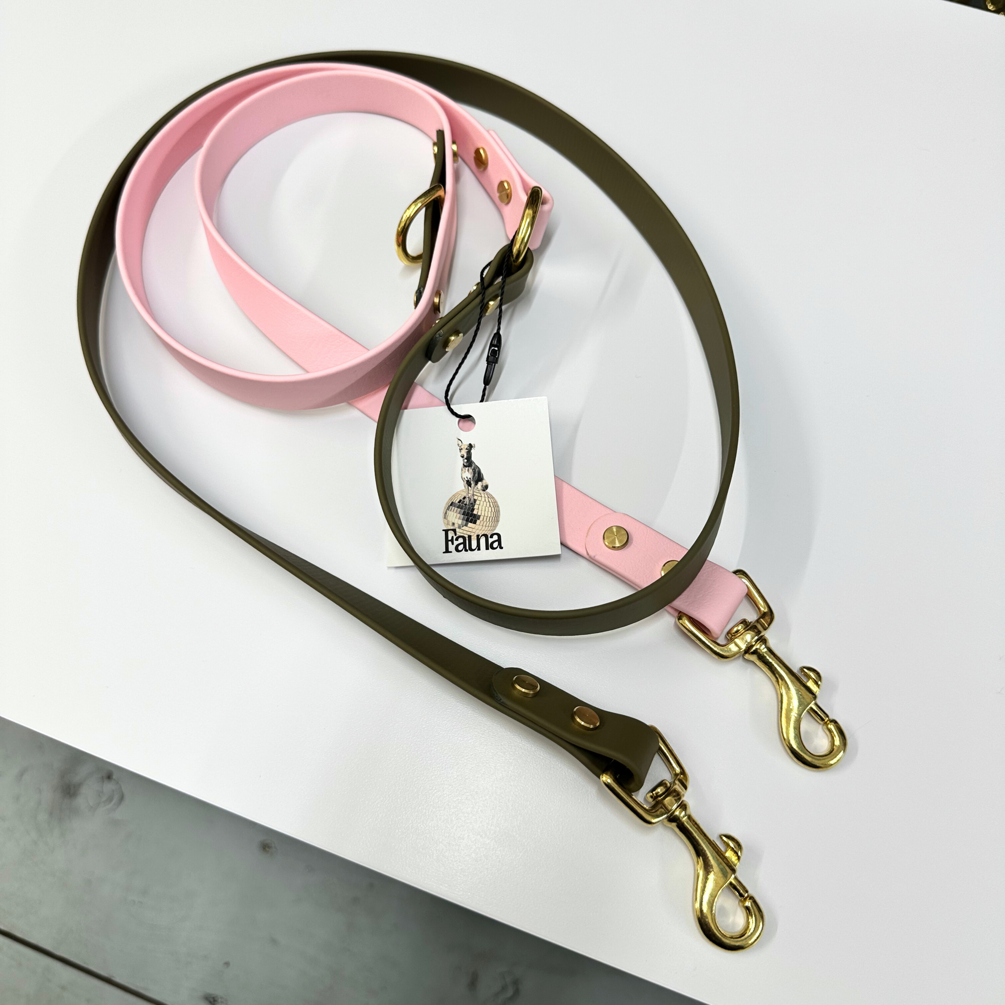 Petra Multiway Dog Lead in Olive &amp; Pastel Pink