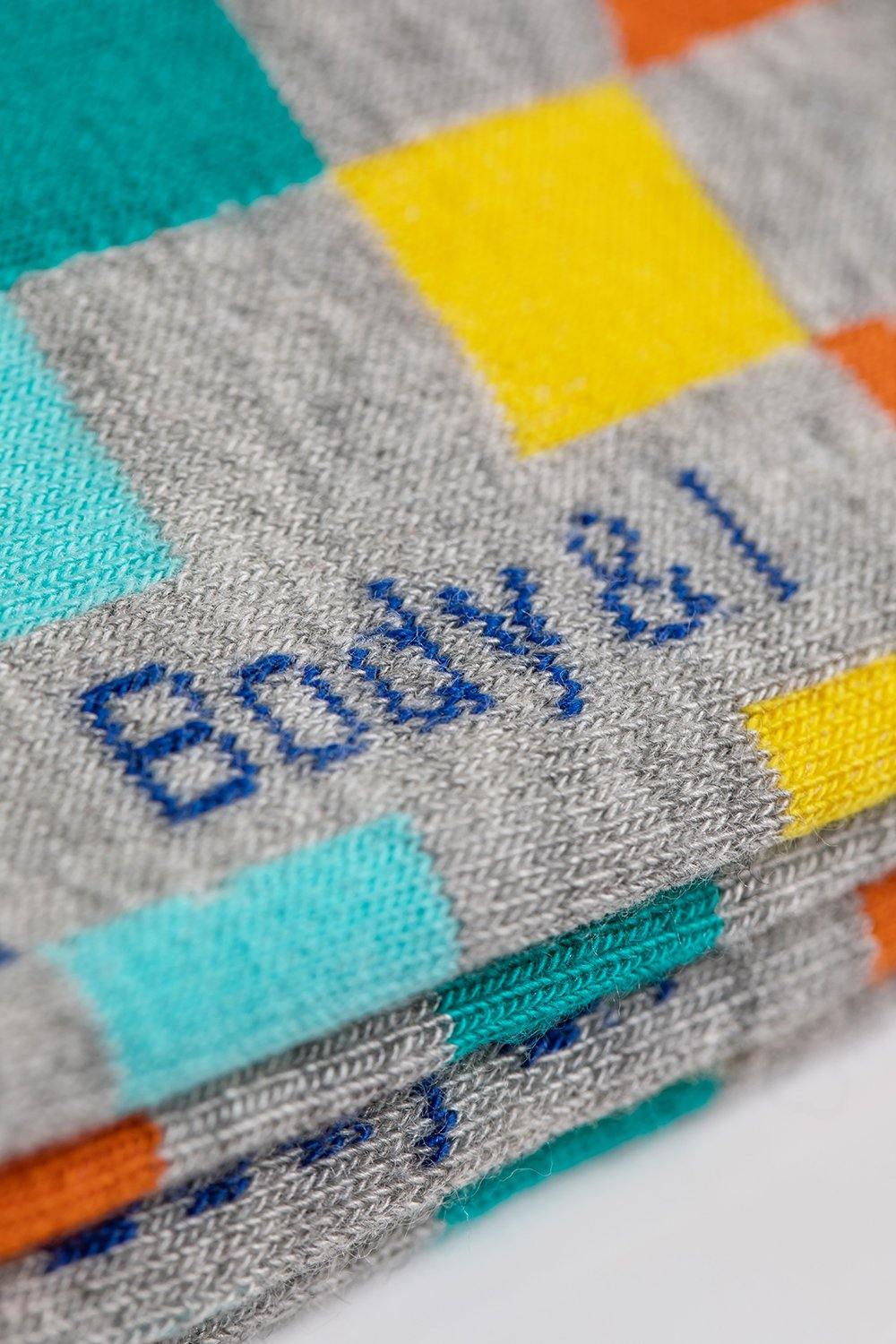 Colorful checkered socks, premium cotton blend, playful patterned design, elasticated comfort, best-selling unisex footwear, trending casual style by Body and I at brixbailey.com