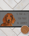 Dachshund Dining Drama – Hilarious Pet Bowl Mat!