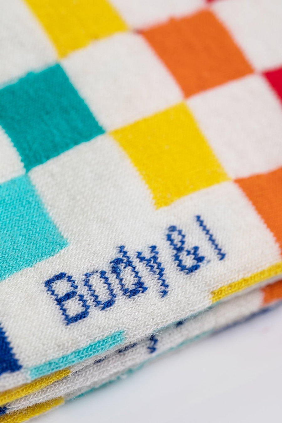 Premium checkered socks, colorful squared design, playful personality, elasticated band, 80 cotton 18 polyamide, sizes 4-8, white and grey by Body and I at brixbailey.com