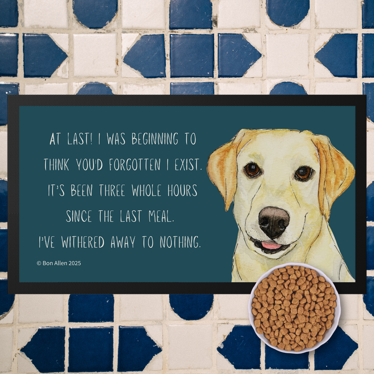 Starving Since Breakfast Pet Bowl Mat – Featuring the Yellow Labrador