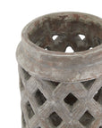 Large Walnut Brown Ceramic Lantern with Lattice Glow