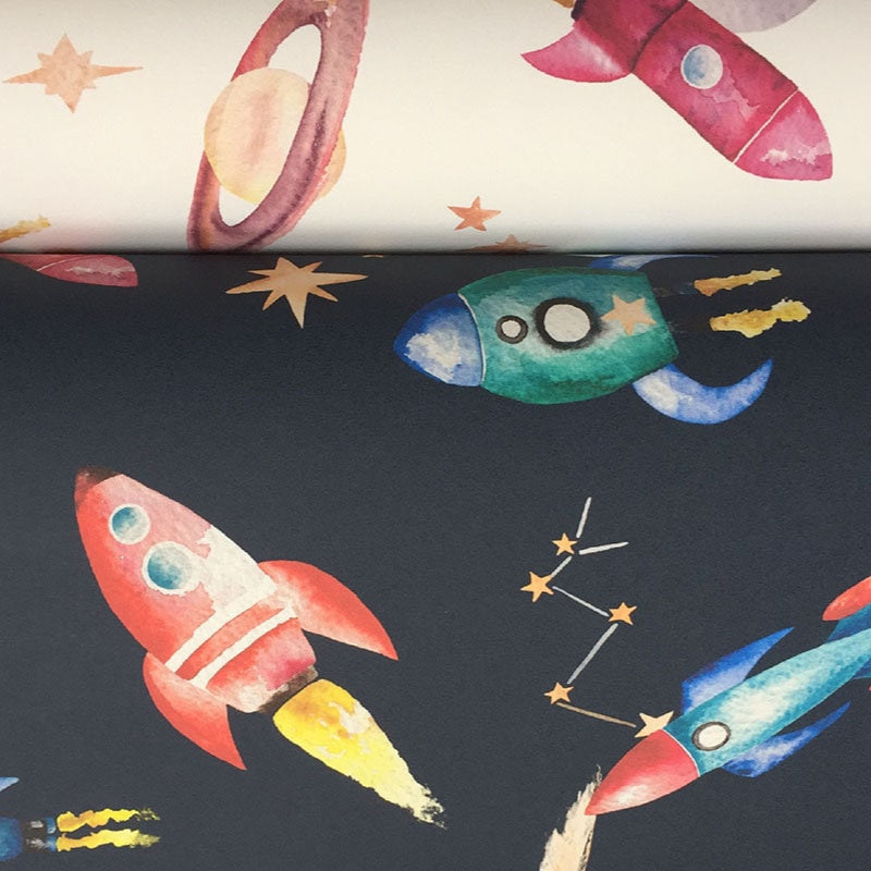 Watercolour Space Wallpaper | Rockets, Planets &amp; Stars