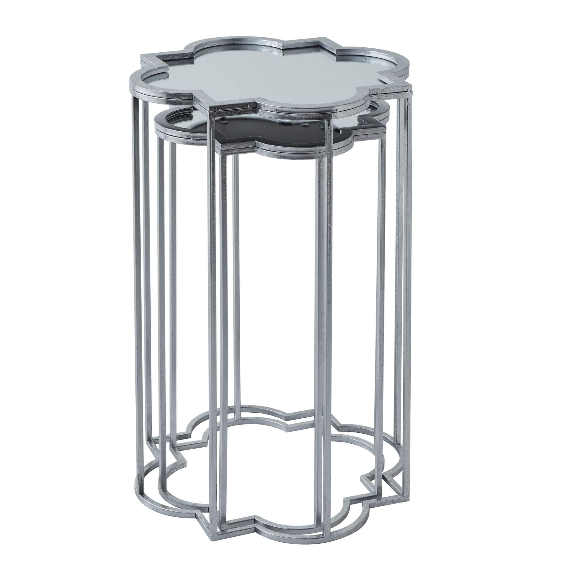 Silver mirrored side table set with metal frame, 55x55cm, modern home decor accent by Sostter at brixbailey.com