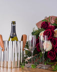 Silver Fluted Champagne Cooler with Leather Handle