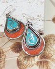 Tibetan Teardrop Earrings – Turquoise Swirl & Coral