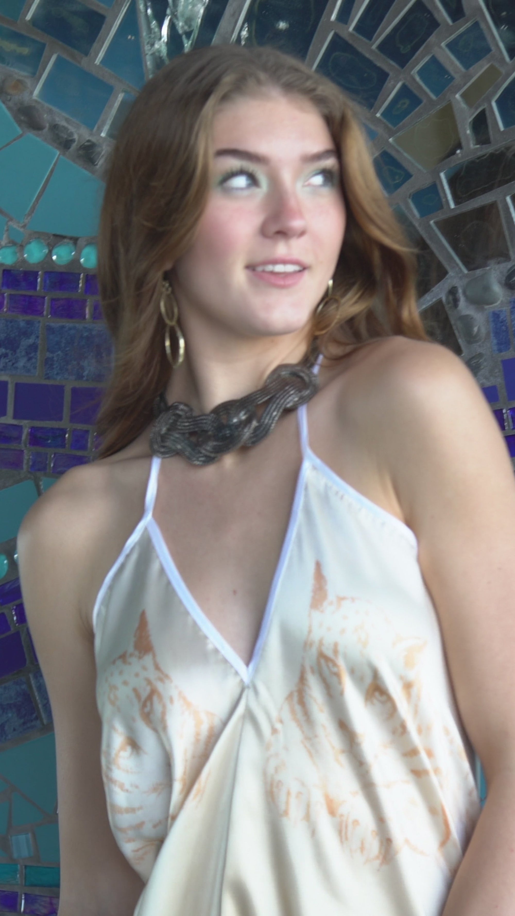 Silk Halter Dress in Dueling Jaguars