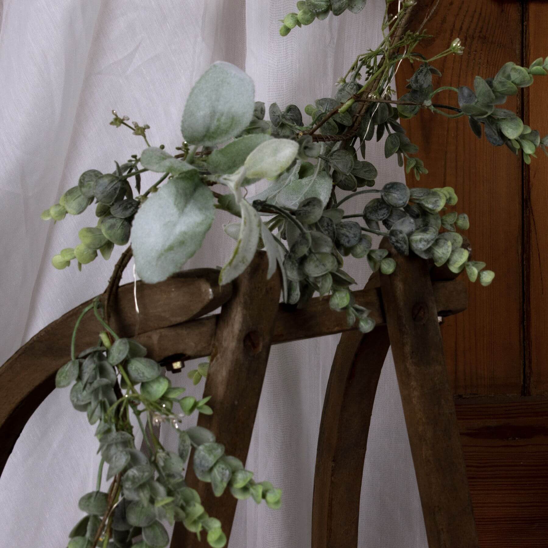 LED Winter Garland with Frosted Eucalyptus and Lambs Ear