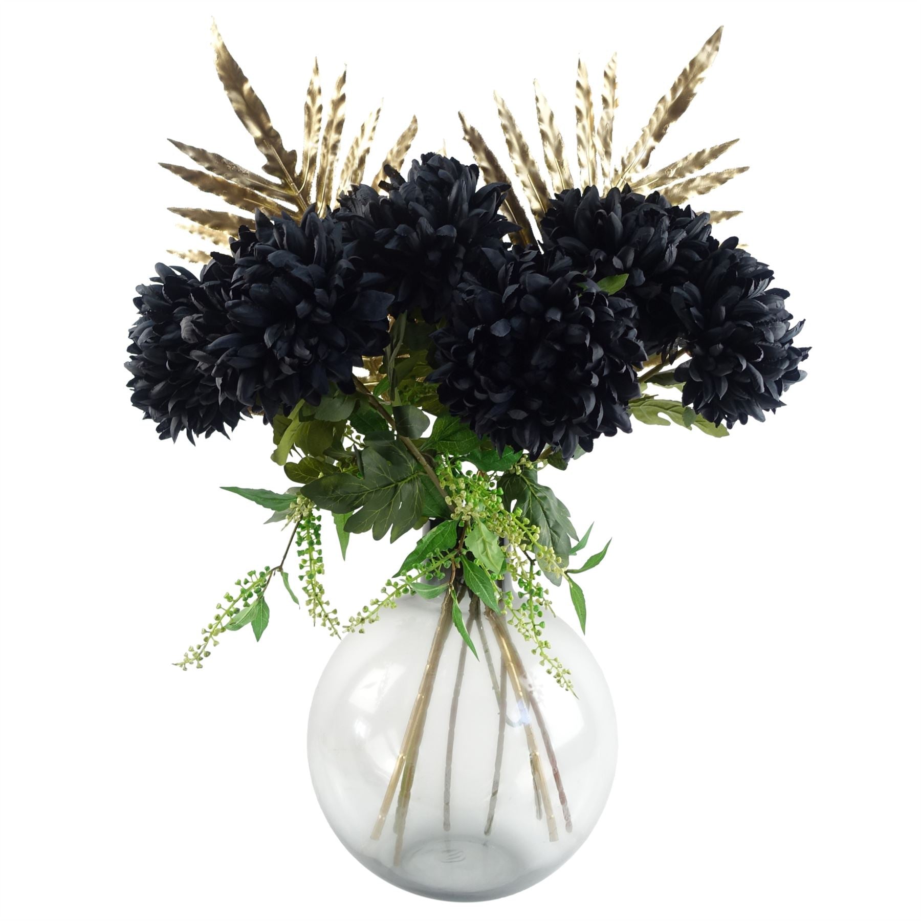 Pack of 6 x Artificial Flowers Extra Large Reflex Chrysanthemum - Black 75cm-1