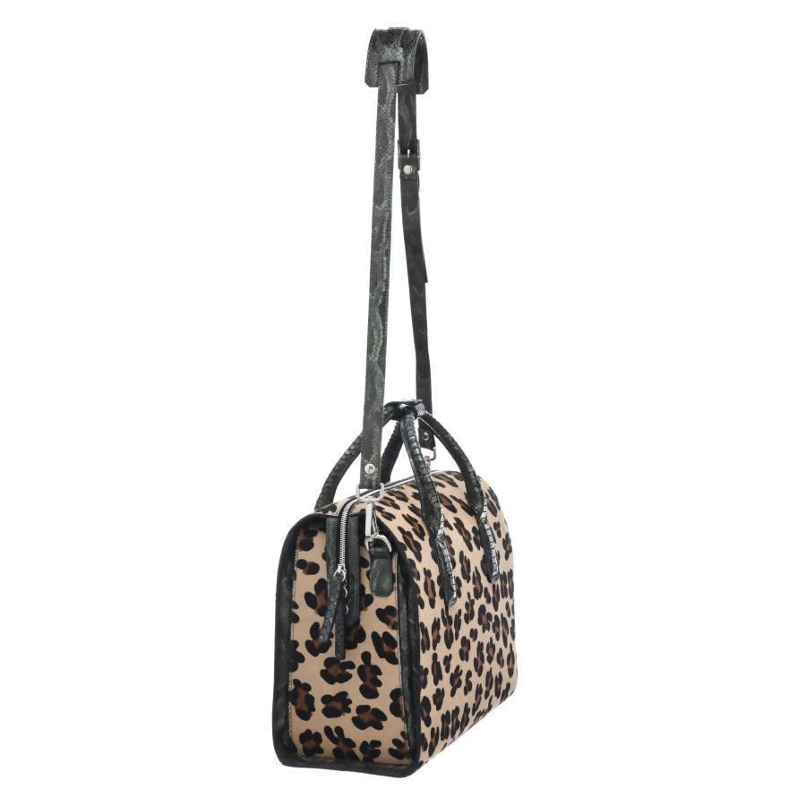 NEW Leopard Print Hair on Hide Leather Top Handle Bag
