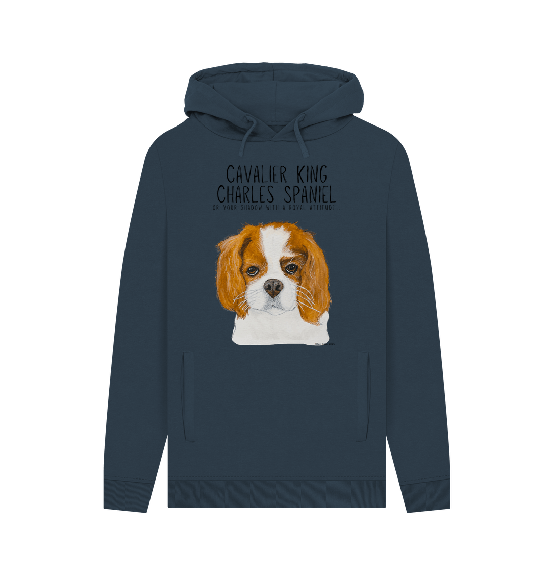 Crowned &amp; Cozy: Sustainable Men's Hoodie Featuring Your Cavalier King (or Queen)