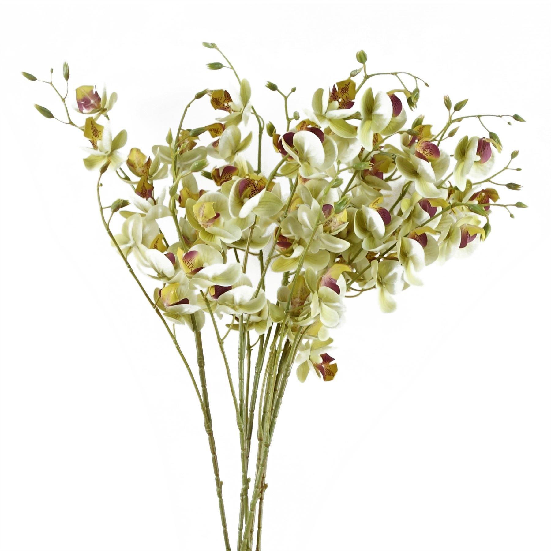 Pack of 6 x Artificial Flowers Cream Mini Orchid Stem 80cm-0