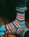 Blue and Red Narrow Striped Bamboo Socks