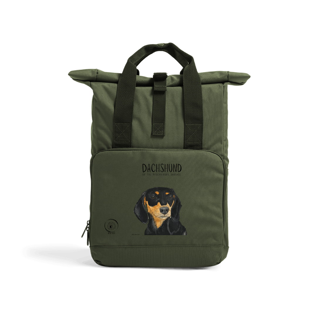 Back &amp; Tan Dachshund Roll-Top Backpack – Small Dog, Big Adventure!