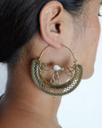 Filigree Crescent Moon Earrings with Gemstone.