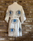 Organic Kimono in White with Light Blue Eye: Short
