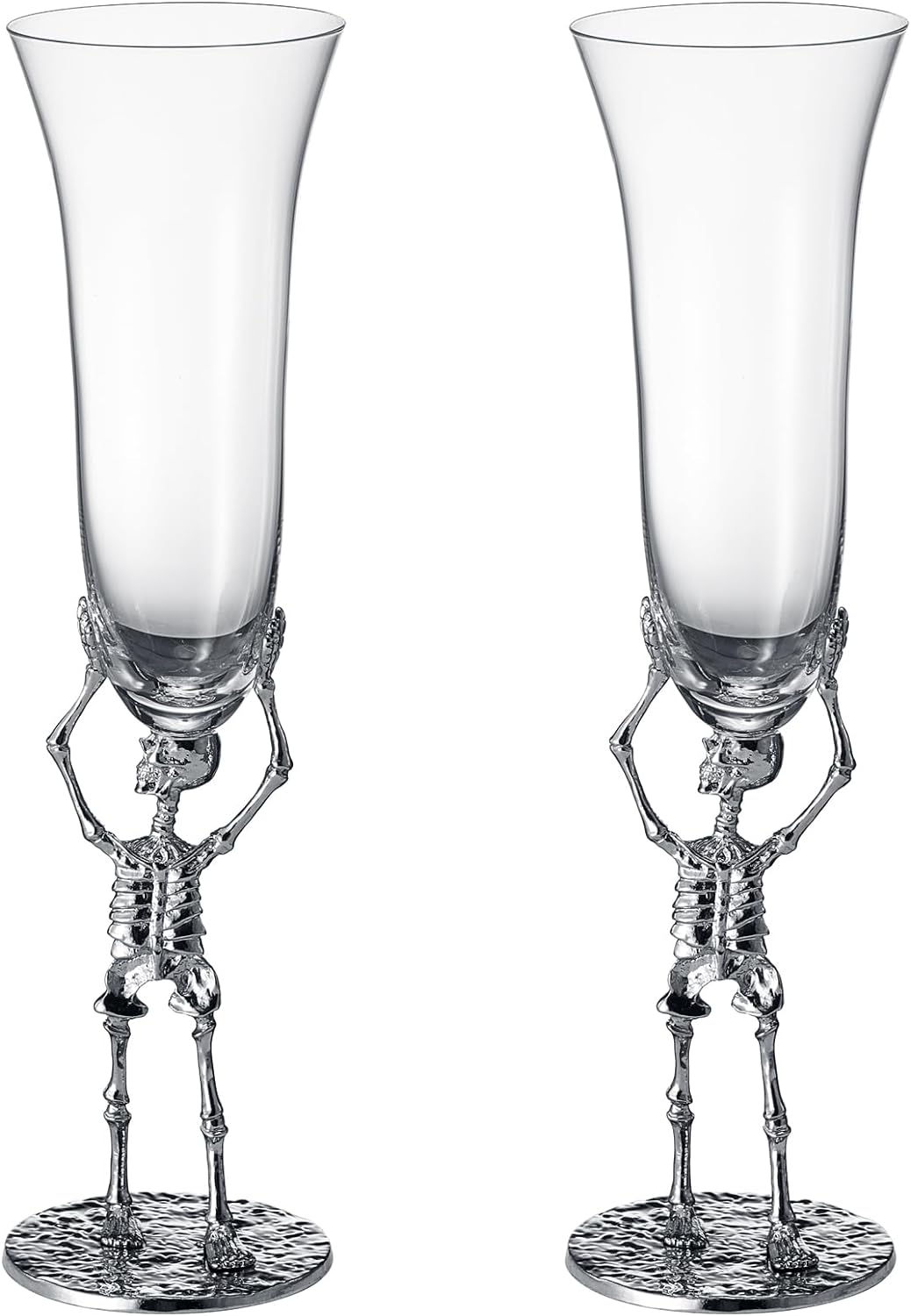 Stemmed Skeleton Champagne Flute Glass | Set of 2 | 7.5oz Halloween Skeleton Glasses 10" H, Goth Gifts, Skeleton Gifts, Skeleton Decor, Spooky Wine Gift Set, Perfect for Halloween Themed Parties-3
