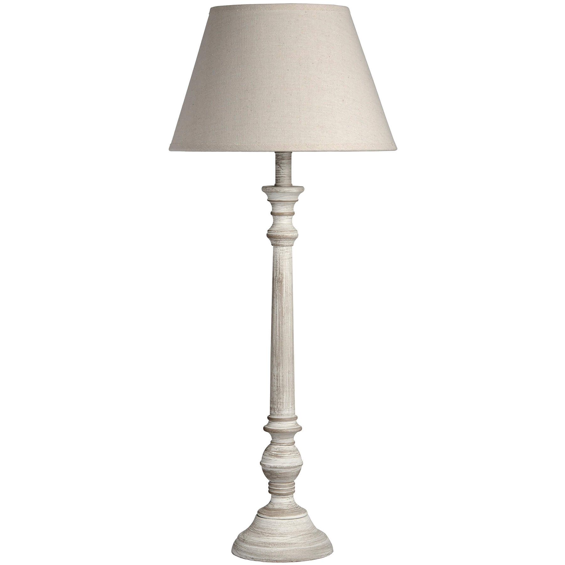 Handcrafted rustic shaker-style table lamp with grey-washed wood base and neutral linen shade for ambient lighting by Sostter at brixbailey.com
