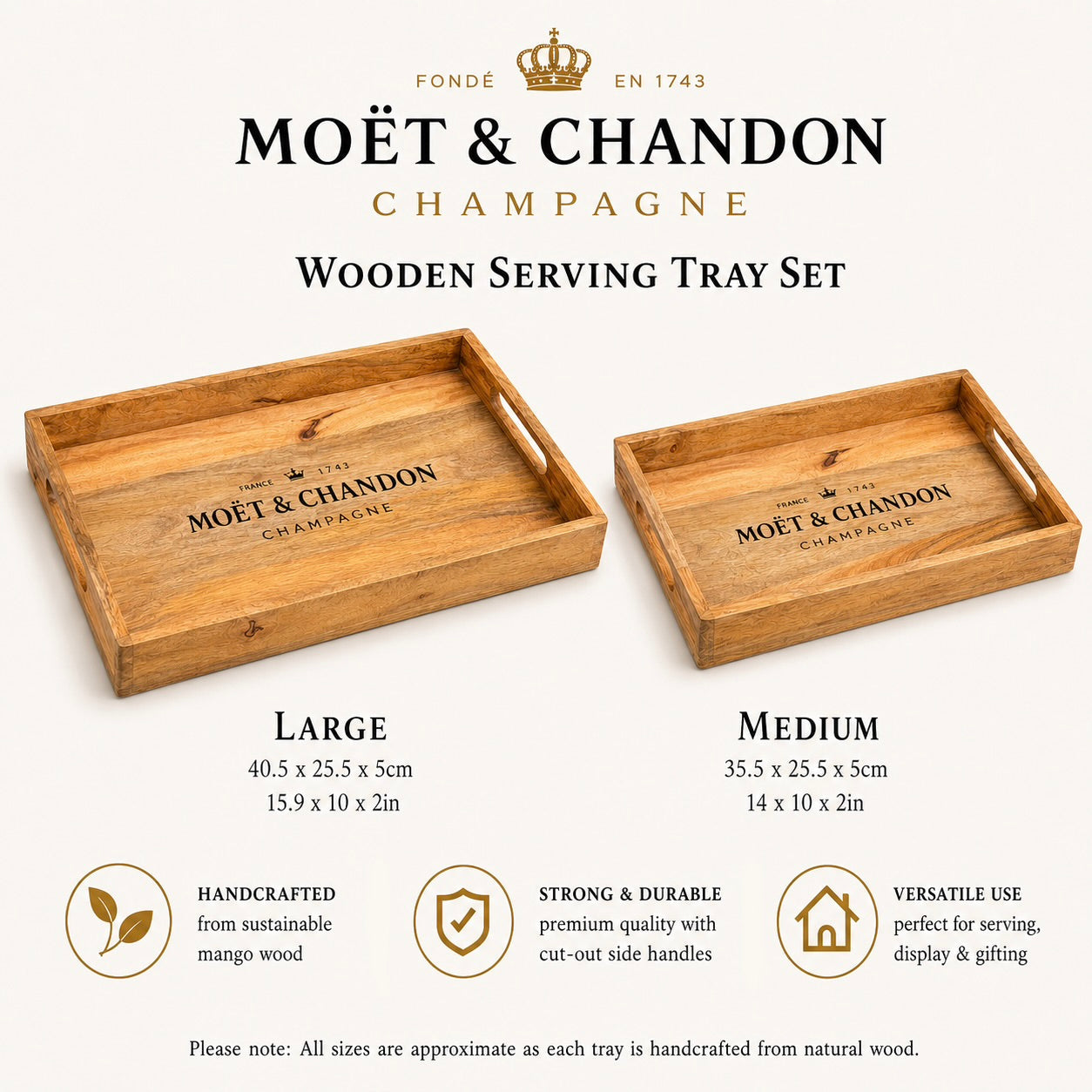 Moët &amp; Chandon Wooden Serving Tray Set
