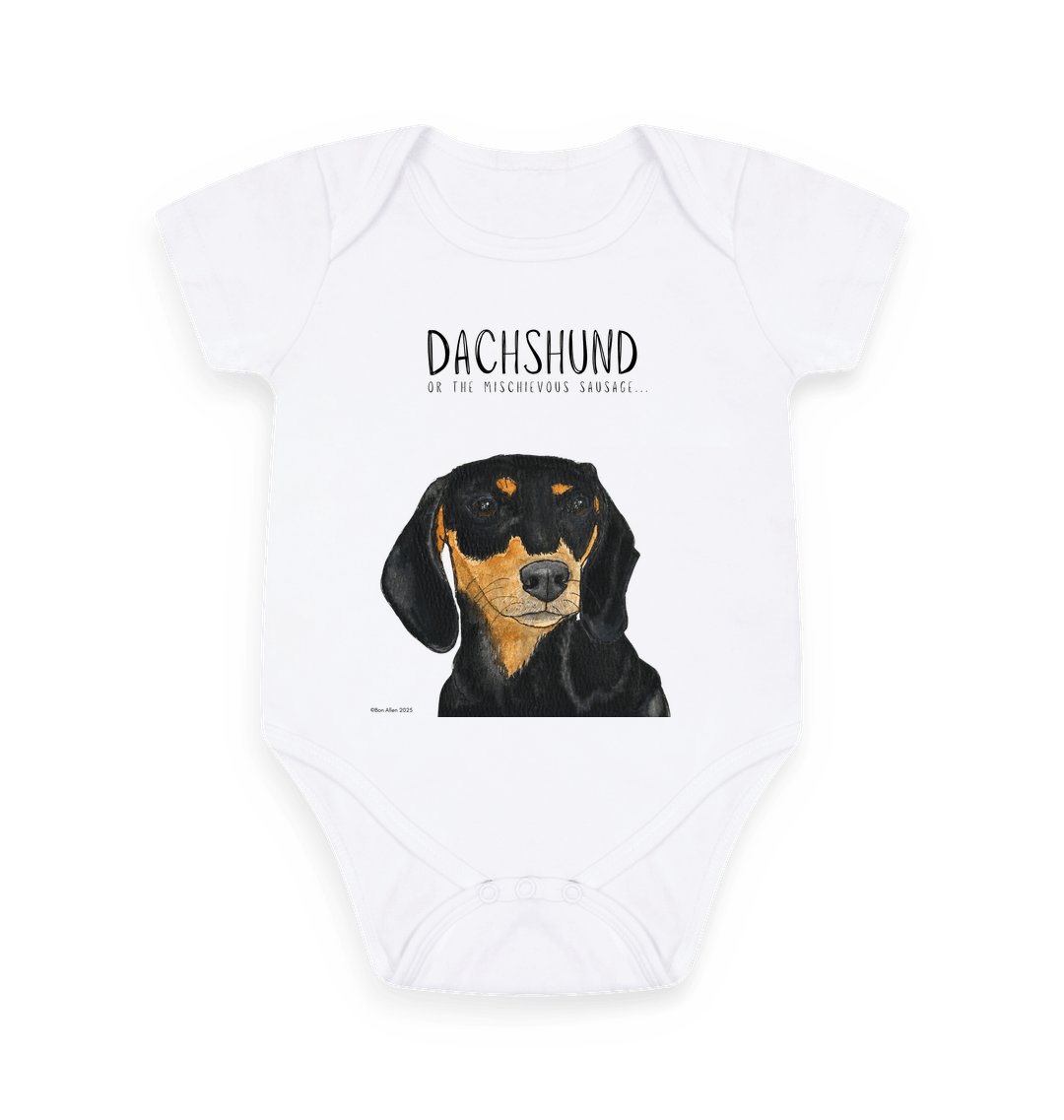 Mischievous Hot Dog Baby Bodysuit – Too Cute to Handle! Black &amp; Tan Dachshund