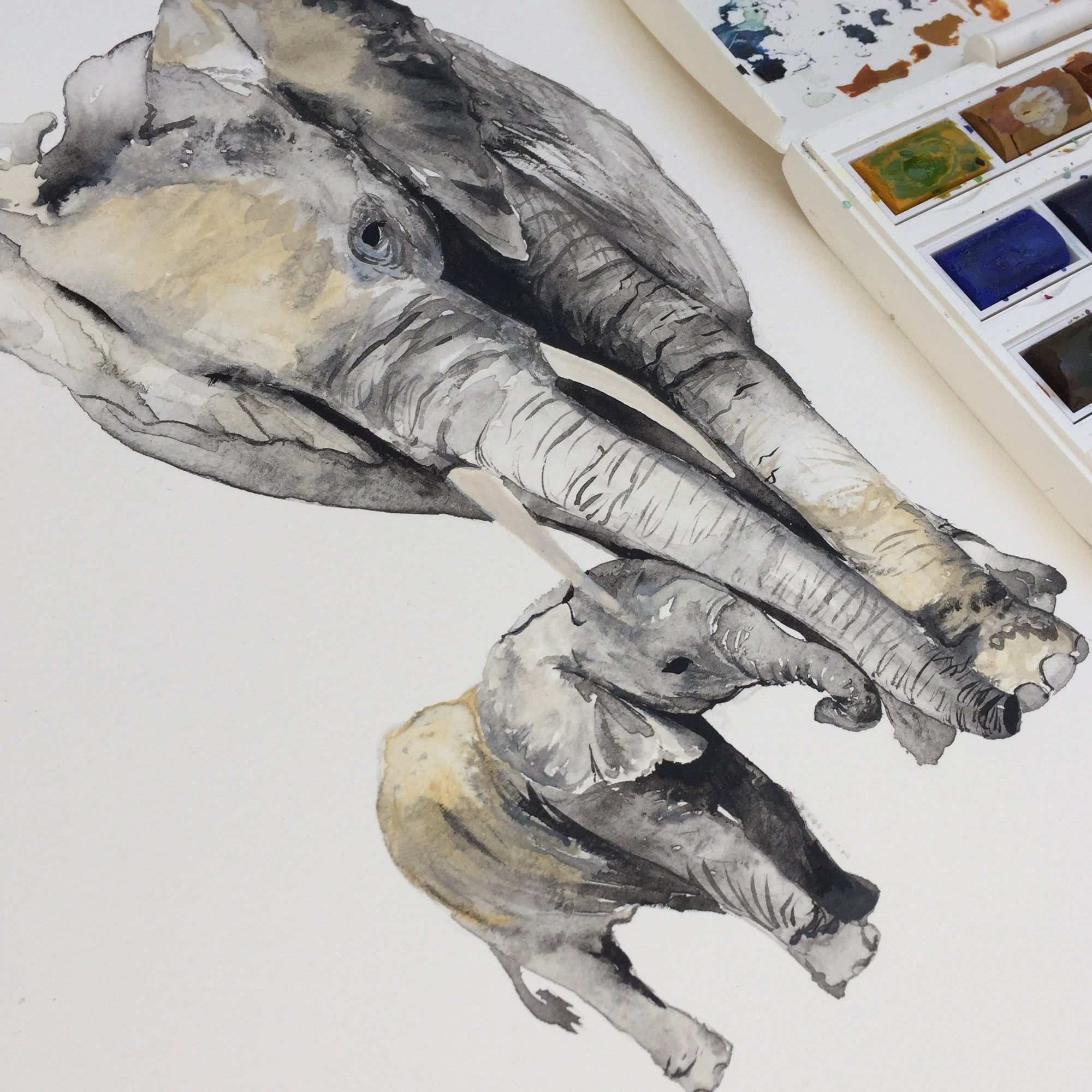 Elephants Hand Painted Greetings Card