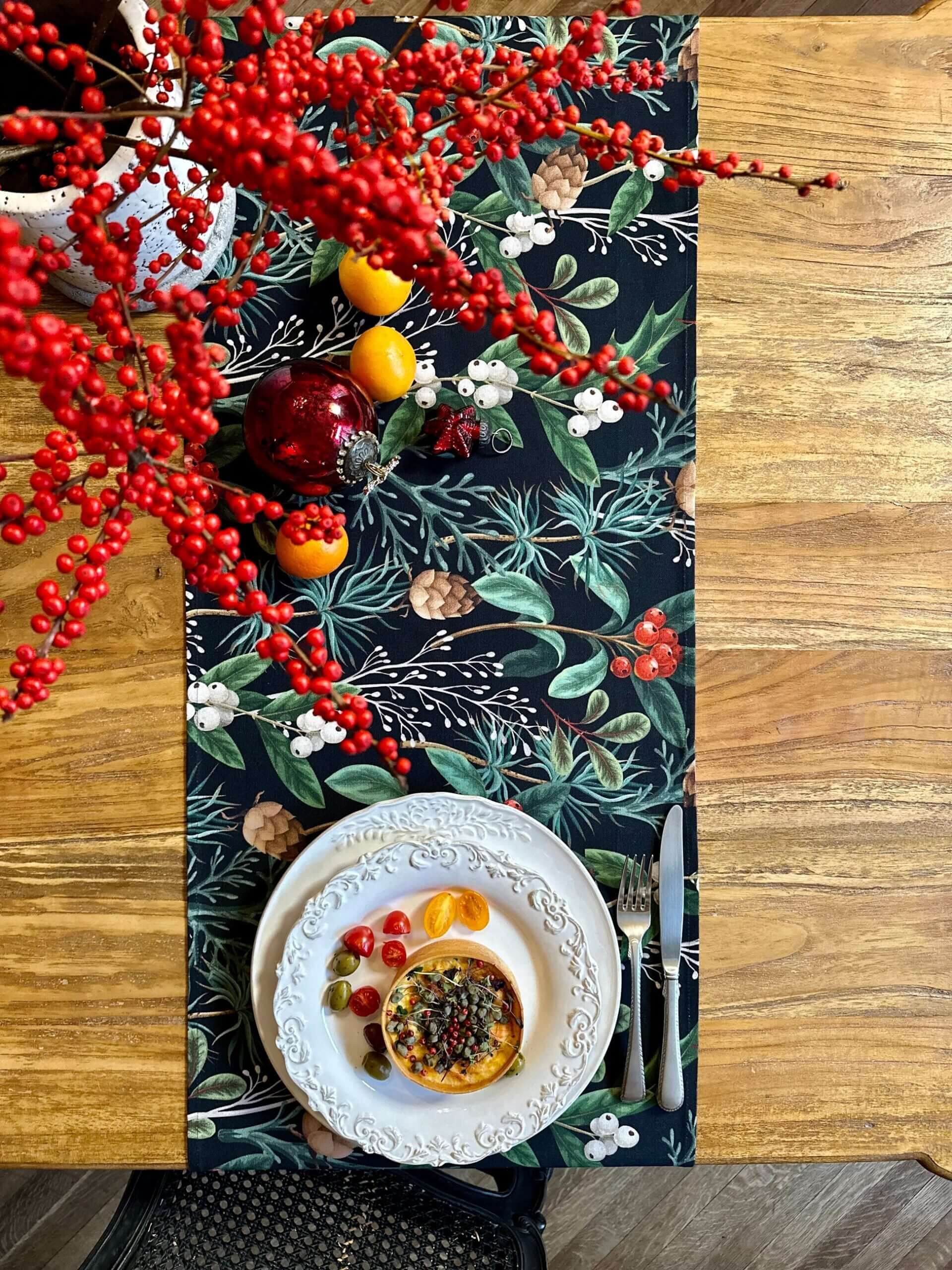Christmas Forest Table Runner with Tassels