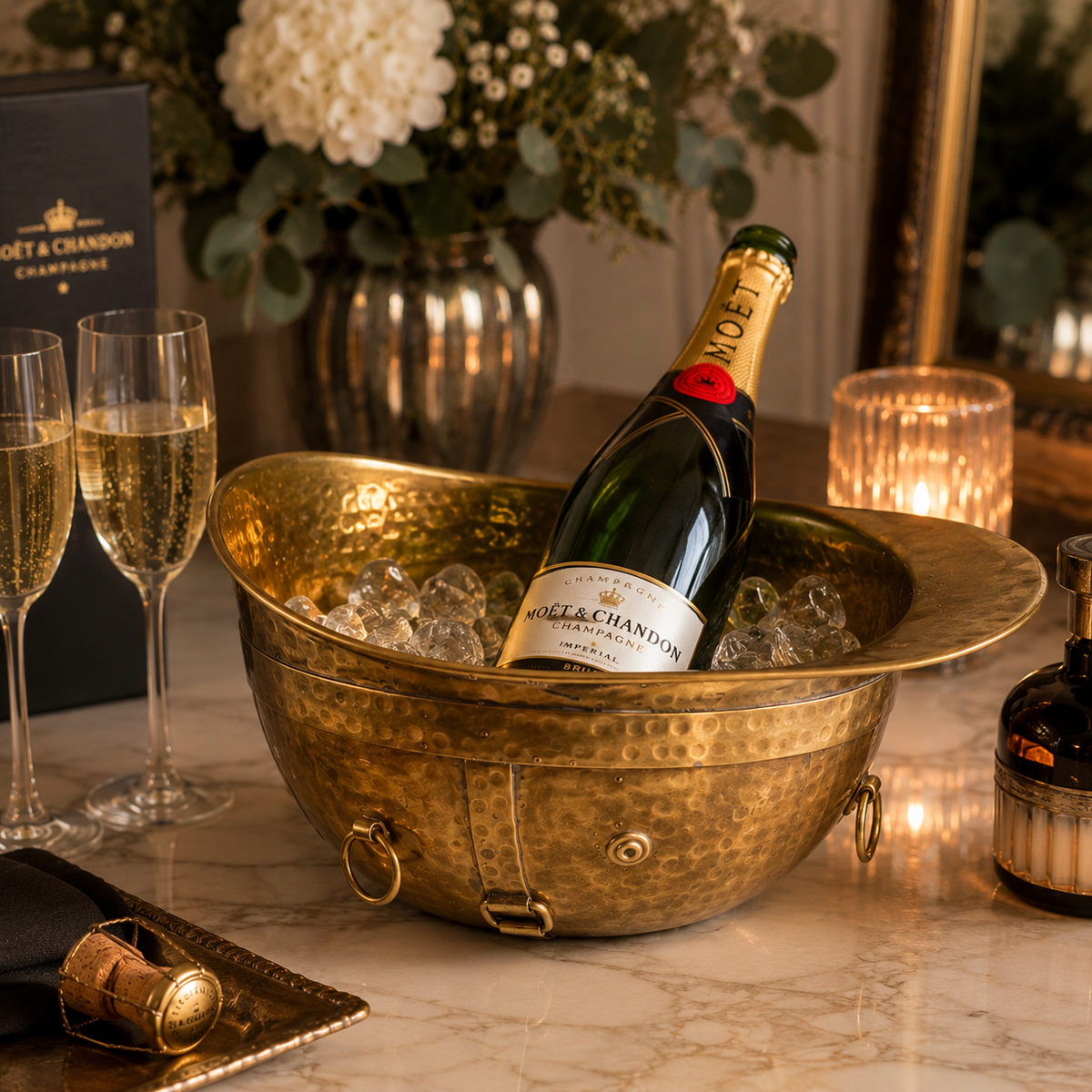 Solid Antique Brass Polo Helmet Champagne Ice Bucket | Wine Cooler