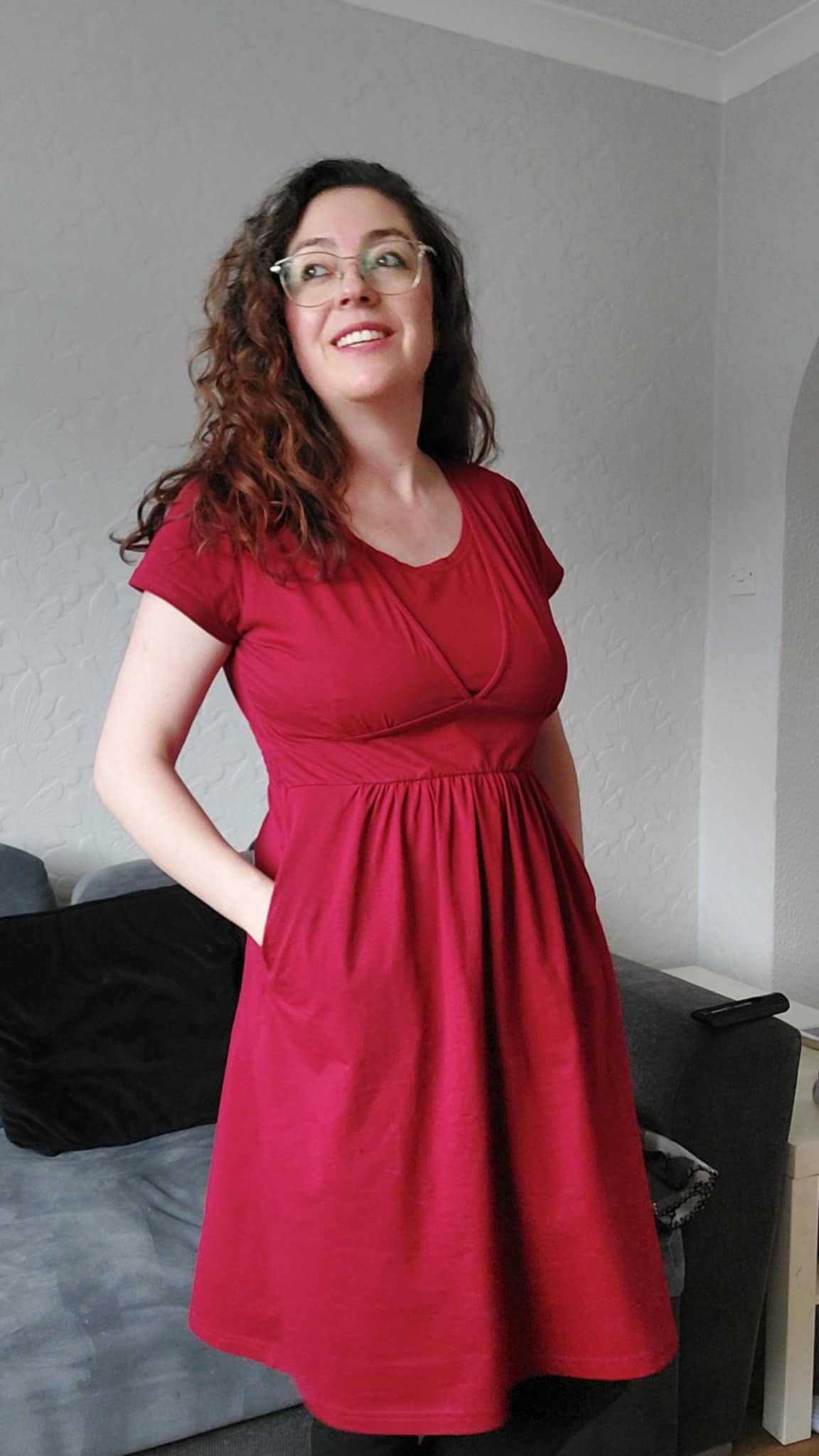 Burgundy Cotton Breastfeeding Dress | Nursing Dress | Knee Length Feeding Dress