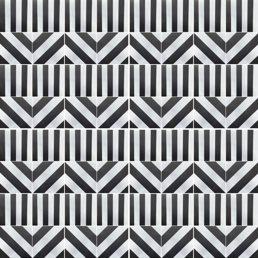 Black geometric porcelain tile, premium anti-slip outdoor indoor tile, stylish durable 20x20cm black white porcelain tile by Maria Starling Design at brixbailey.com